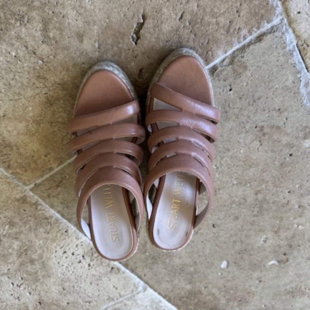 Stuart Weitzman women's espadrille platform sandals, size 6, tan